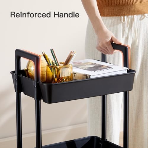 Pipishell 3 Tier Rolling Cart with Handle & Wheels for Storage, Black - Image 6