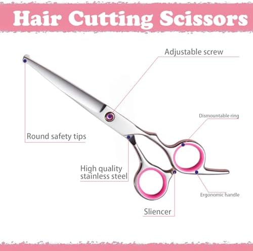 Hair Cutting Scissors Kit,27PCS Professional Stainless-Steel Sharp Barber Professional Hairdressing Shears Set with 6.5 Inch Cutting Scissors,Thinning Shears for Man Woman Adults Home Salon(Pink) - Image 2