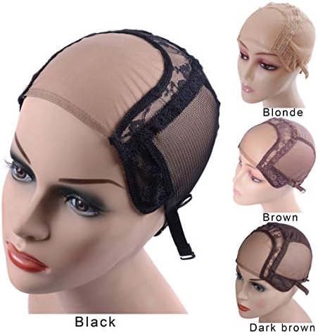 YANTAISIYU 4X4 Inch U Part Swiss Lace Wig Cap for Making Wigs with Adjustable Straps on the Back Glueless Hairnets (Black L) - Image 3