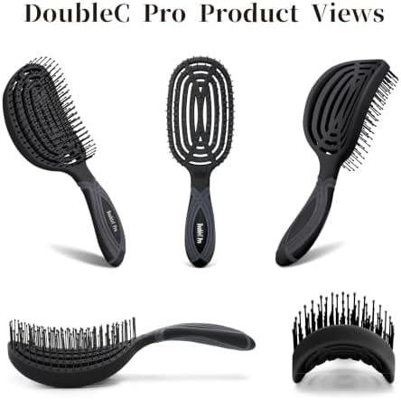 NuWay® DoubleC Pro® & Traveler® Combo (2-Brush Set) Professional Scalp Care & Detangling Hair Brushes with Patented Double Curve Design, Travel Case, Wet & Dry Hair (Midnight Black) - Image 6