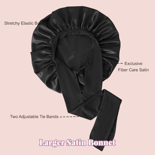 2 Pcs Large Satin Silk Bonnet for Sleeping Women, Adjustable Hair Bonnets with Tie Band, Silk Bonnet Sleep Cap for All Hair - Image 3
