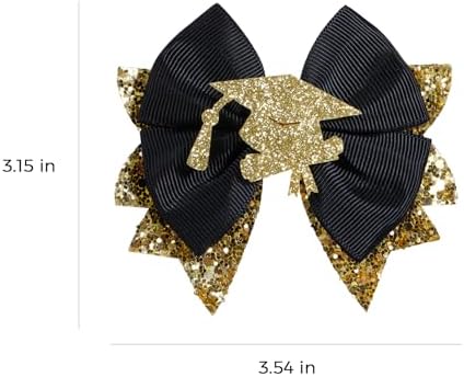 2PCS Graduation Hair Bows for Girls 3.5" Glitter Gold Black Happy Graduation Cap Ribbon Bow Alligator Barrettes for Students Teachers Week Gift Cheer Party School Uniform Accessory - Image 7