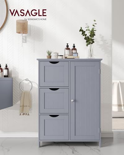 VASAGLE Bathroom Floor Storage Cabinet, 3 Drawers, Dove Gray - Image 2