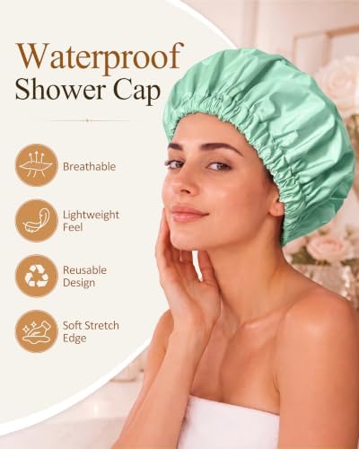 Edoneery Shower Caps for Women Reusable Waterproof, Shower Hair Cap - Image 3