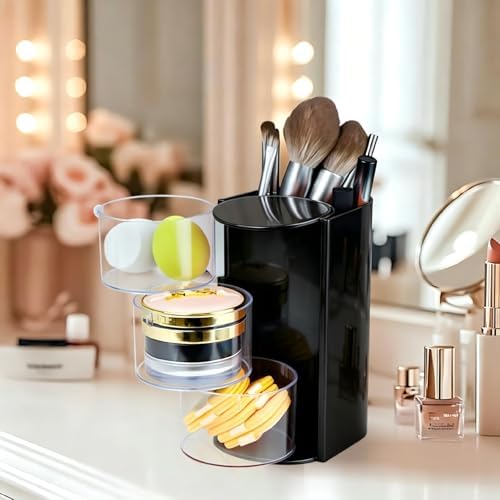 Luscinia Hair Accessories Organizer with Hair Brush Holder, Black, 3-Layer - Image 5