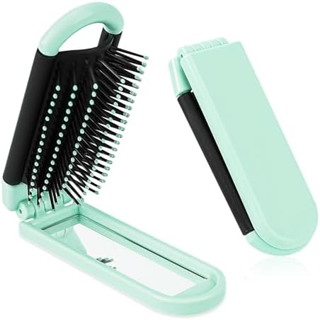 Travel Folding Hair Brush with Mirror, Small Portable Hair Comb for Women by Mozeat+Lens