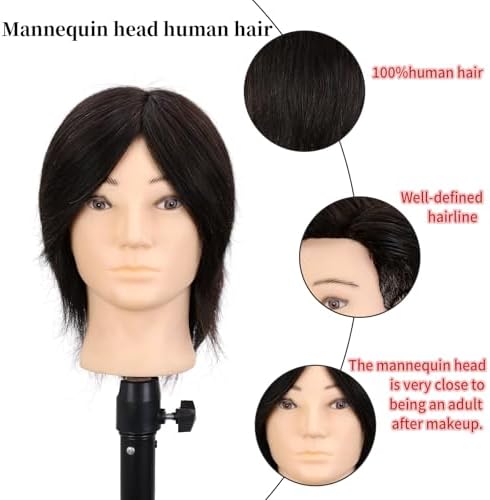 Male Mannequin Head 8 Inch Barber Mannequin Head for Cutting and Styling with Desktop Stand (Natural Black) - Image 3