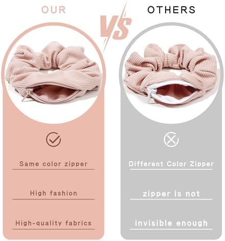 Pocket Scrunchies Hair Ties with Hidden Zipper Scrunchy Ponytail Holder Secret Compartment Items - Image 2