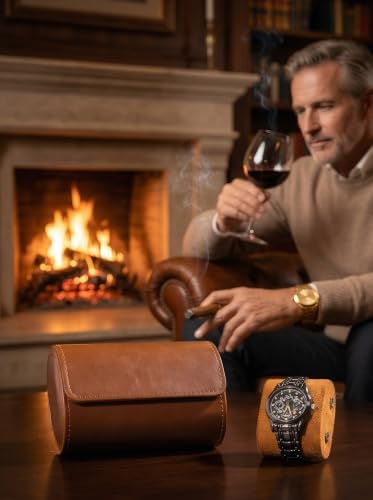 MR.OKAY 2 Watch Travel Case-Classic Leather Watch Case With Superb Texture.Portable Watch Roll Or Organizer For Storage And Display. Best Travel Gift for Men,All Handcrafted By Artisans. - Image 5