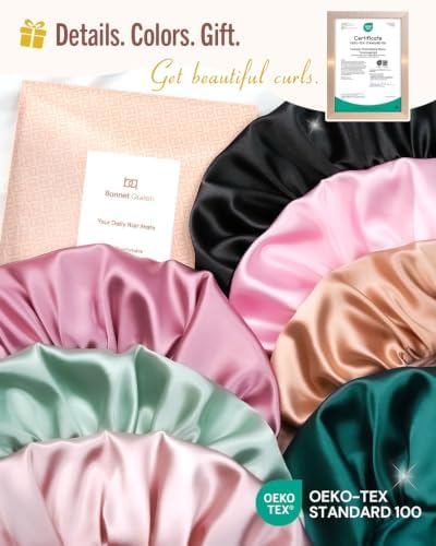 BONNET QUEEN Silk Bonnet for Sleeping Women Satin Bonnet Night Sleep Cap Wrap for Curly Hair with Adjustable Tie Band, Single Layer, Grey Rose Gold - Image 6
