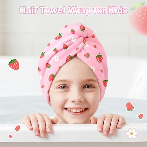 Microfiber Hair Towel Wrap for Kids Hair Drying Towel Wrap with Button 2 Pack Wet Hair Towel Wrap Head Towels Wrap for Girls - Image 5