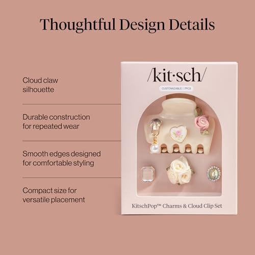 KitschPop ™ Hair Clips For Women with Charm Sets- Pearlized Cream, 7pcs Set - Image 4