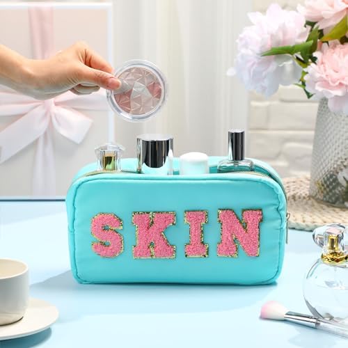Remerry 4 Pcs Preppy Makeup Bags,Light Blue - Image 5