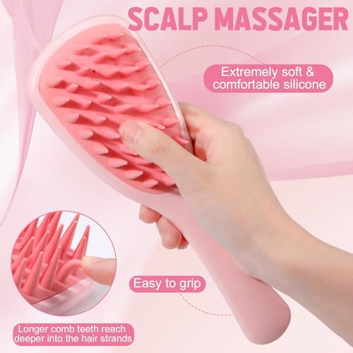 auroray 16 Pcs Pink Hair Brush Set for Women Girls - Scalp Scrubber with Handle, Detangle Hair Brush, Spray Bottle, Edge Bristles Wide Tooth Brushes Rat Tail Comb for Travel Home Use Hair Stuff - Image 3
