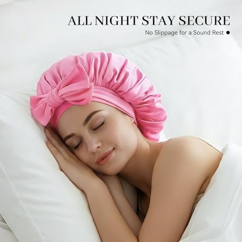 Silk Bonnet for Sleeping Satin Hair Bonnet Double Layer Adjustable Sleep Cap with Elastic Tie Band - Image 3