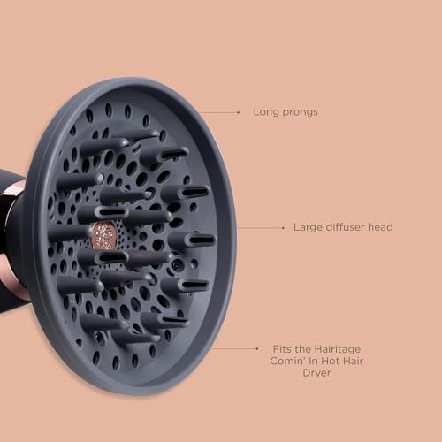 Hairitage Ionic Hair Blow Dryer & Diffuser + Concentrator Attachments, for All Hair Types, 1875 Watts, 3 Heat Settings & Cool Shot Locks-in Style, Best Lightweight Diffuser for Smooth Blowouts - Image 4