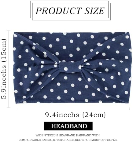 Olbye Wide Boho Headbands Floral Stretch Head Wraps Turban Knotted Yoga Hairbands Workout Hair Accessories for Women 4Pcs (Polka Dot, 9.4 * 5.9'') - Image 4