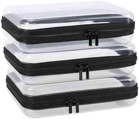 YOPCDJ 3 Pack Clear Hard Shell Zipper Case, Clear Zipper Pouches Waterproof Makeup Organizer & Travel Toiletry Bag, Plastic Pouch for Travel Office Storage, Black Medium Size by YOPCDJ