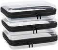 YOPCDJ 3 Pack Clear Hard Shell Zipper Case, Clear Zipper Pouches Waterproof Makeup Organizer & Travel Toiletry Bag, Plastic Pouch for Travel Office Storage, Black Medium Size by YOPCDJ