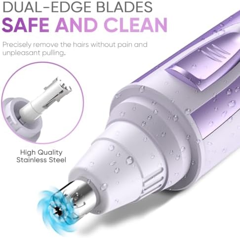 Ear and Nose Hair Trimmer Clipper - 2026 Professional Painless Eyebrow & Facial Hair Trimmer for Men Women, Battery-Operated Trimmer with IPX7 Waterproof, Dual Edge Blades for Easy Cleansing Lavender - Image 3