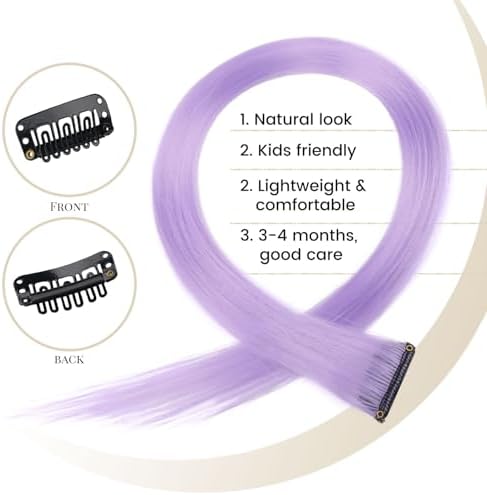 10 Pcs Colored Clip in Hair Extensions Light Purple 22 Inch - Image 4