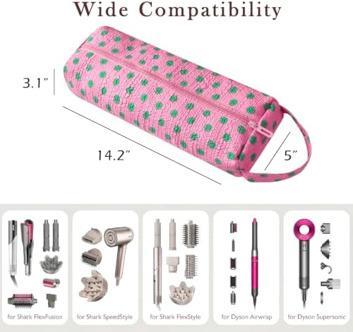 RSRSLEII Polka Dot Hair Tools Travel Bag,Hair Styling Accessories Storage Case for Shark FlexStyle,Dyson Airwrap Hair Dryer,Curling Iron,Straightener,Revlon Hair Tools,Portable&Foldable(22Pink&Green) - Image 2