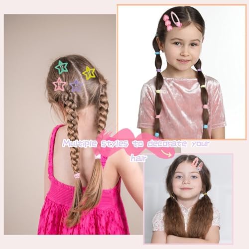 Girls Hair Rubber Bands Colorful Elastic Hair Ties Set Toddler Hair Accessories for Girls with Cute Hair Clips and Box - Image 6