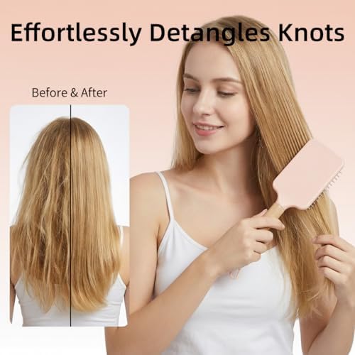 Paddle Detangling Hair Brushes for Women, Detangler Brush for Thick, Curly, Long, Wet & Dry Hair, Hairbrush with Solid Wood Handle & Cushion Base (Pink) - Image 5
