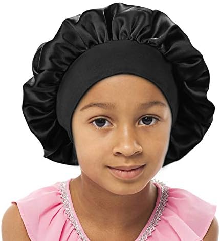 Kids Satin Bonnet Double Layer Wide Elastic Band Sleep Cap by SENGTERM