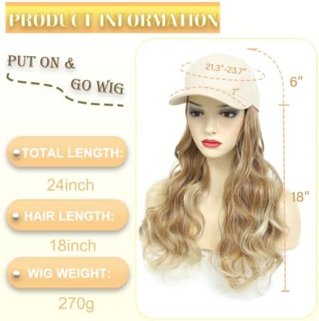 Hat Wig Baseball Cap with Long Wavy Wig Natural Layered Ombre Blonde Hair - Image 3