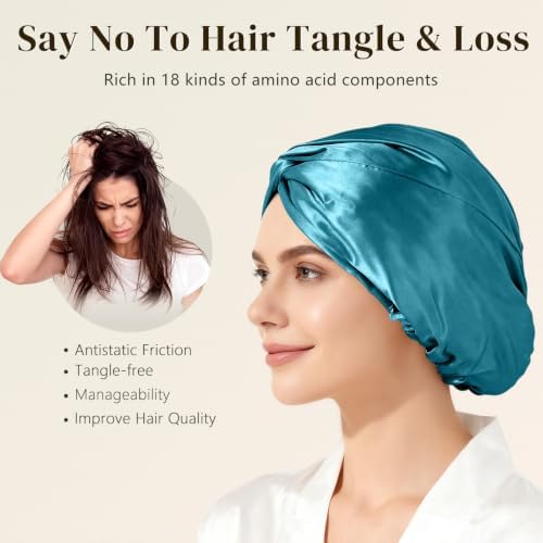 ZIMASILK 22 Momme 100% Mulberry Silk Bonnet for Sleeping Women, Turquoise - Image 4