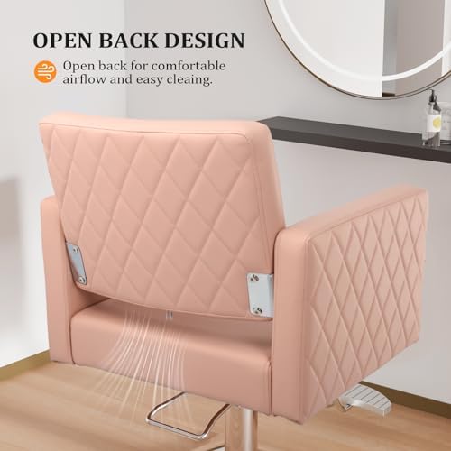 Bonnlo Salon Chair for Hair Stylist Wide Seat, Hydraulic Barber Chair with Aluminium Alloy Footrest, Pink Hair Salon Chair Styling Heavy Duty, Beauty Spa Cosmetology Hairdressing Equipment - Image 5