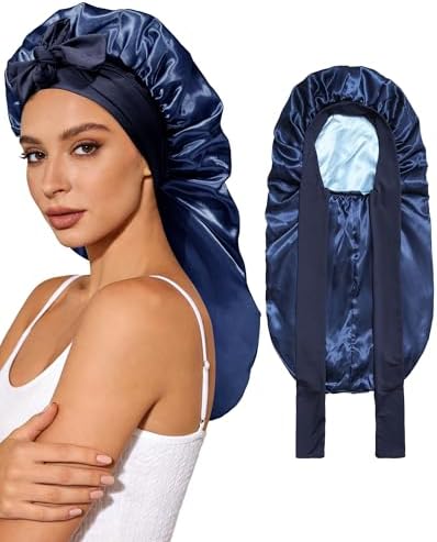 AWAYTR Long Satin Bonnet for Sleeping, Women Two-Tone Reversible Sleep Cap by AWAYTR