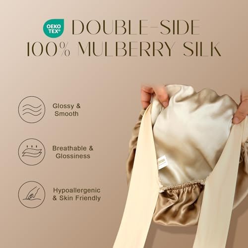 ZIMASILK 100% Mulberry Silk Bonnet for Sleeping Women Long Hair, Coffee - Image 2