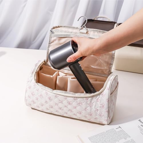 GISMTR Quilted Hair Tools Travel Case, Cotton Portable Storage Bag with Hanging Hook for Hair Curler Accessories, Cute Dustproof Travel Organizer - Image 6