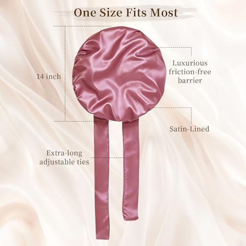 Silk Bonnet for Women, Satin Bonnet for Sleeping, Large Sleep Cap with Elastic Tie Band for Curly Hair, Pink - Image 4