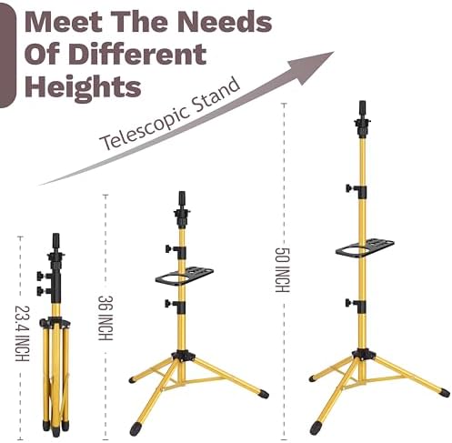 ZQIAN BEAUTY Wig Stand Tripod 50 Inch Metal Wig Mannequin Head Tripod Stand For Hairdressing Training Head Adjustable Wig Tripod Stand with Tool Tray (Golden, Mannequin Head Not Included) - Image 2