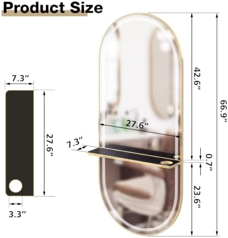 Wall Mounted Salon Station Mirror with LED Light, Shelf & Hair Dryer Holder - Image 2