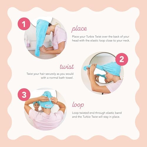 Turbie Twist Microfiber Hair Towel, Bermuda & Peach (2 Pack) - Image 3