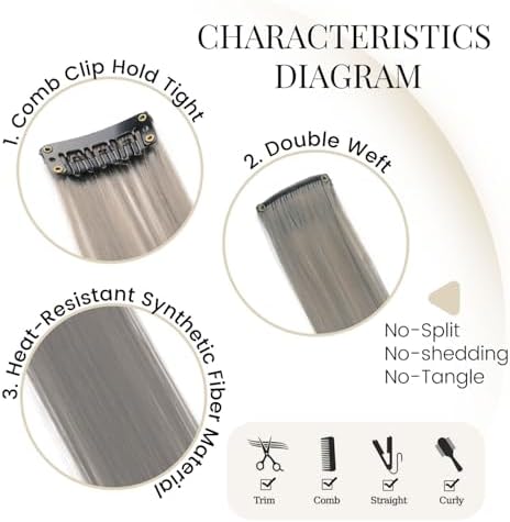 10 Pcs Colored Clip in Hair Extensions Gray Brown 22 Inch - Image 3