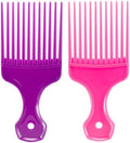 SIMPOR 2 Pcs Hair Pick Comb Wide Tooth Lift for Hair Styling Detangling Plastic Afro Pick for Women Men (Purple, Pink) by SIMPOR