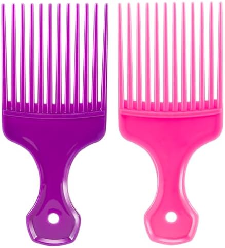 SIMPOR 2 Pcs Hair Pick Comb Wide Tooth Lift for Hair Styling Detangling Plastic Afro Pick for Women Men (Purple, Pink) by SIMPOR