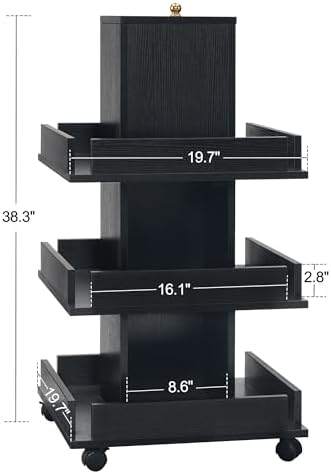 BarberPub 3-Tier Kitchen Trolley with Wheels, Tool Storage Organizer 2038 (Black) - Image 3