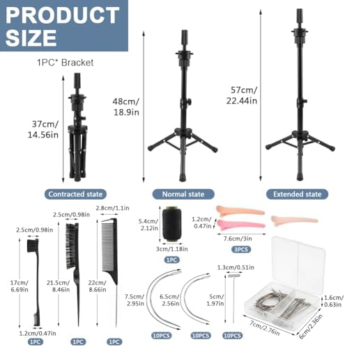 Mannequin Head Stand, 22 '' Height Adjustable Tripod Wig Stands for Styling, Wig Stand Tripod Tool Kit for Cosmetology Hairdressing Training with Caps, Pins, Comb, Hair Clips - Image 2