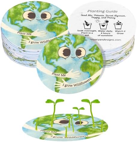 25 Plantable Seed Paper Earth Day Cards- Embedded with Wildflower Seeds, Earth Day Gift Decoration, Kids Craft, Educational Garden Party Favor, School Crafts, Easter Egg Filler- 2.5 inch Circles by PuzzleMat
