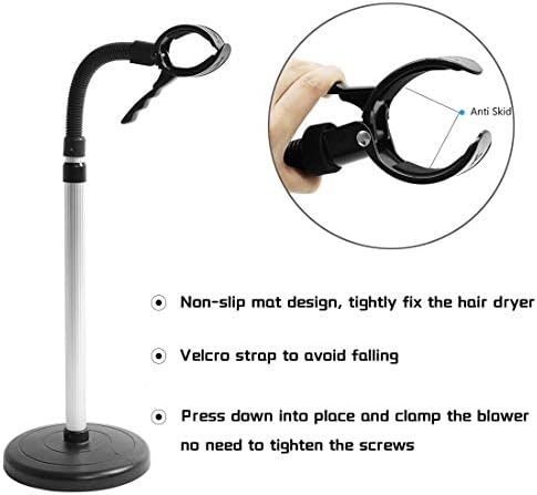 Hair Dryer Stand, 360 Degree Rotating Lazy Hair Dryer Stand Hand Free With Heavy Base, Hands-Free Blow Dryer Holder Countertop, Adjustable Height Countertop Stand - Image 3