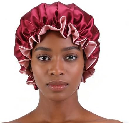 Satin Bonnet for Sleeping Women Wide Elastic - Double Layer Satin Bonnet Hair Bonnet Night Sleep Cap for Curly Hair - Image 7