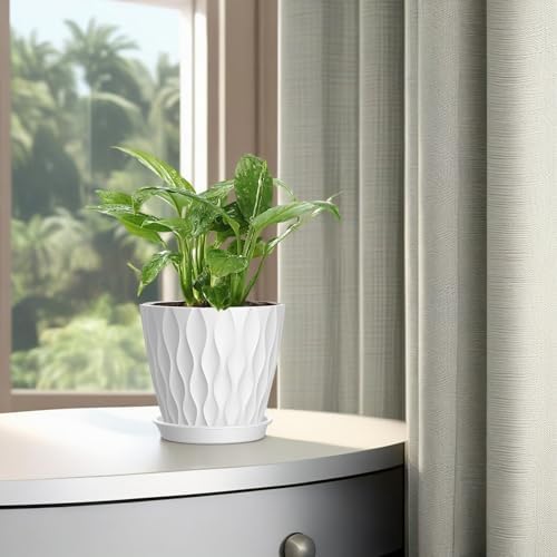 6 Inch Plant Pots, 6 Pack Indoor Flower Pots, Planters with Drainage Holes and Trays for Orchids, Violets, Succulents, Herbs, and Other Plants,White - Image 6
