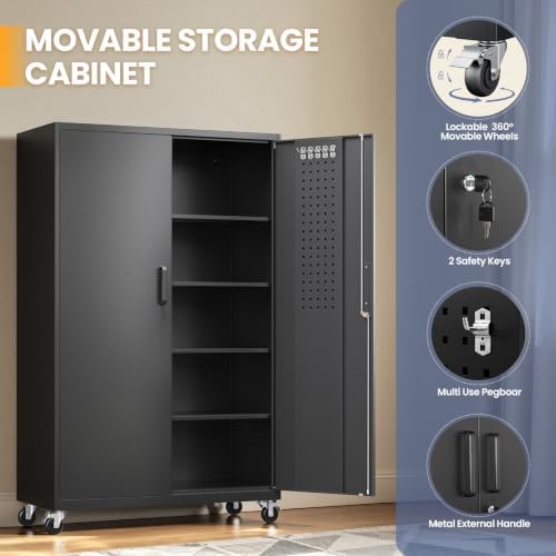 Yizosh Metal Garage Storage Cabinet with Locking Doors and Adjustable Shelves,- 71" Rolling Steel Tool Cabinet for Home Office,Garage,Warehouse - Image 4