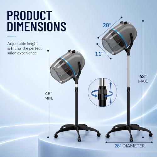 Hair Dryer, Professional Adjustable Hooded Floor Hair Bonnet Dryer Stand Up Hair Dryers with Rolling Base for Home Salon Spa Beauty Equipment, Grey - Image 4